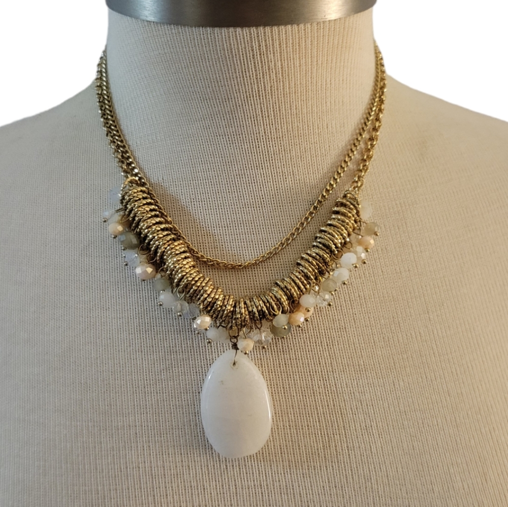 Simply Noelle Statement Necklace Quartz Pendant Goldtone Chain
